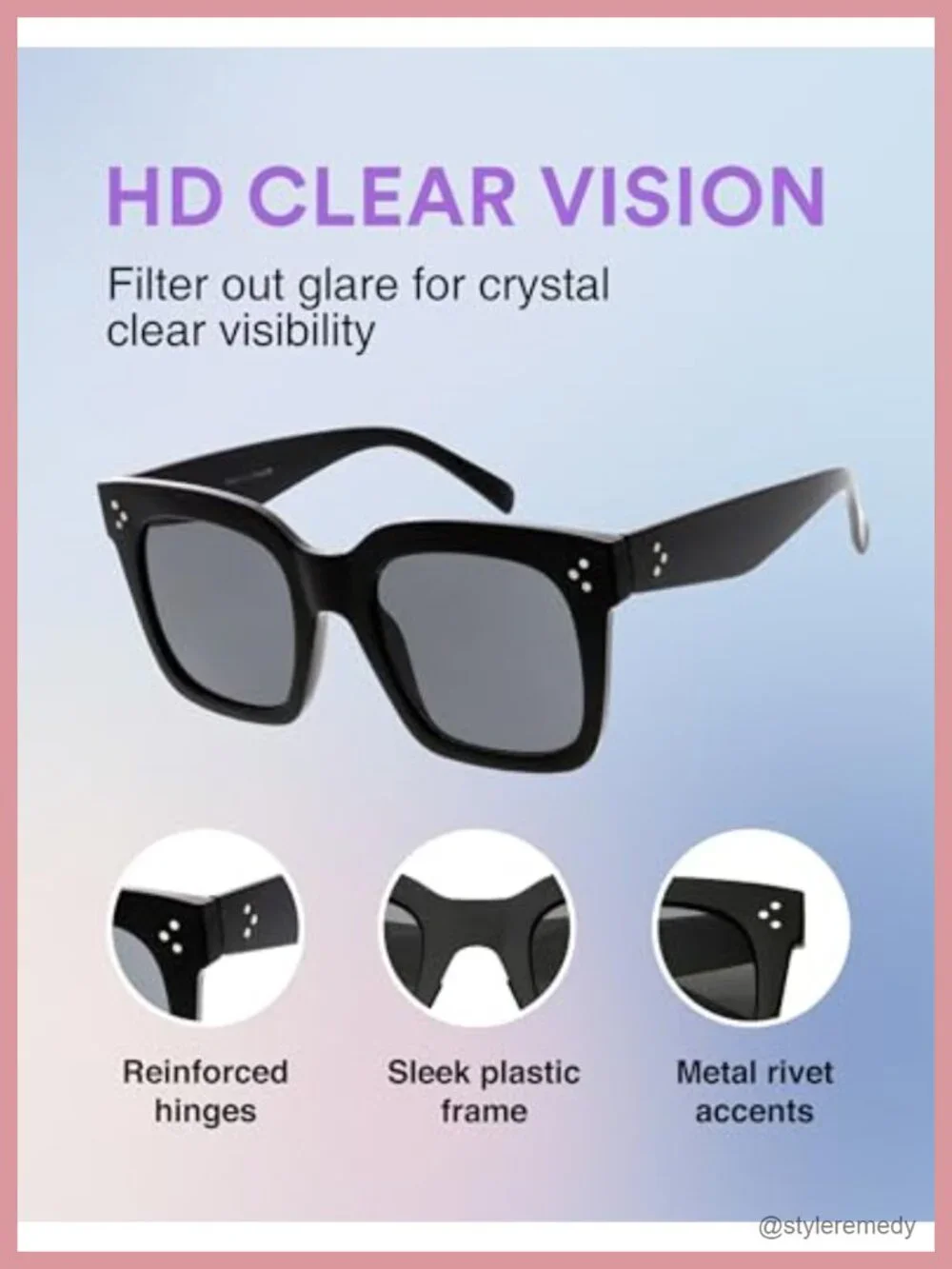 Oversized Retro Square Sunglasses for Women 50mm UV400 Protection